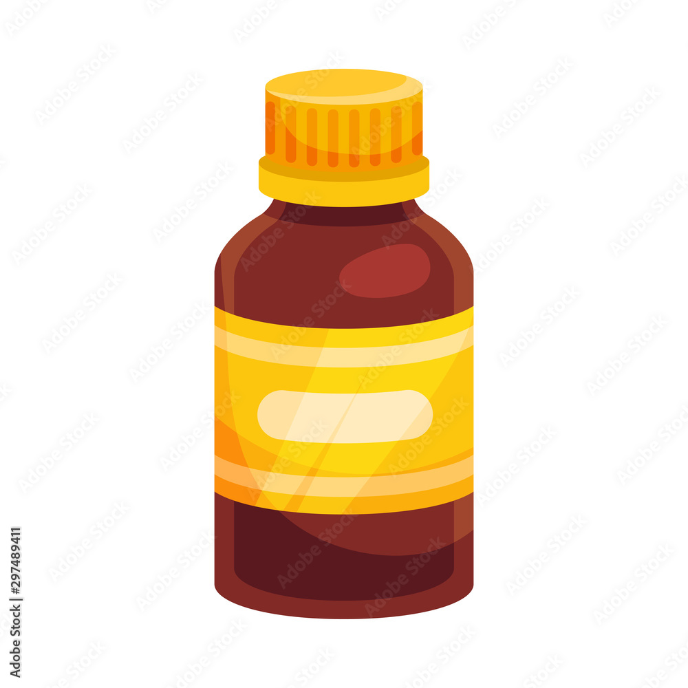 Brown glass bottle with a yellow cap. Vector illustration on a white background. Brown glass bottle with a yellow cap. Vector illustration on a white background.