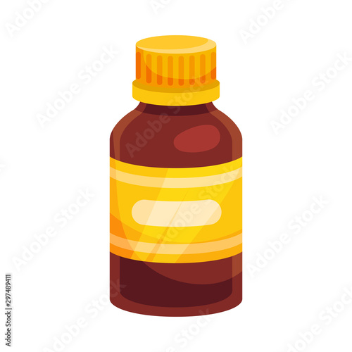 Brown glass bottle with a yellow cap. Vector illustration on a white background.