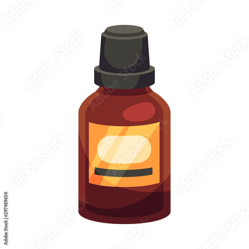 Small bottle with a black cap. Vector illustration on a white background.