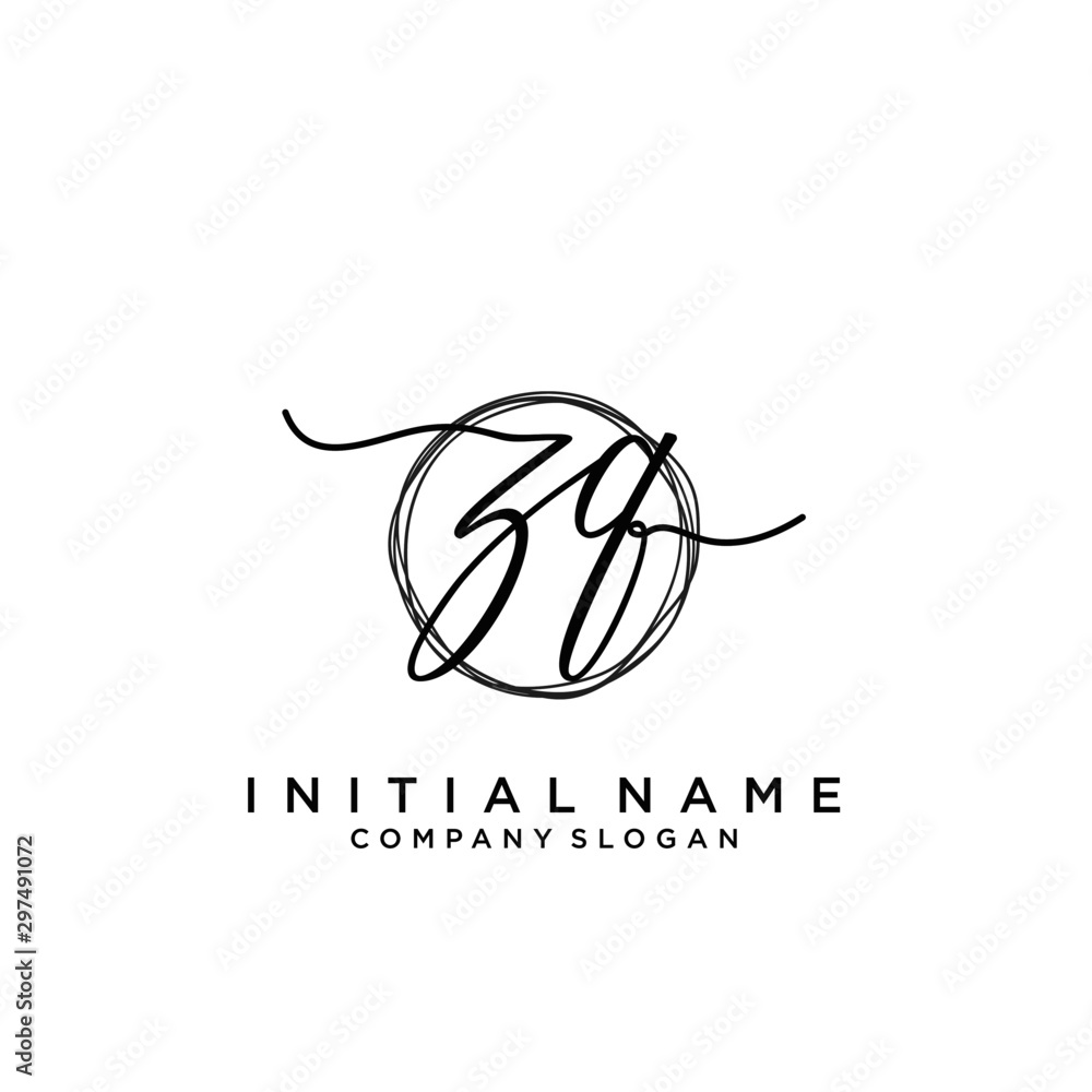 ZQ Initial handwriting logo with circle template ZQ Initial handwriting logo with circle template