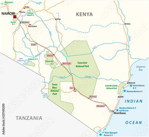 Mombasa-Nairobi Railway map in kenya