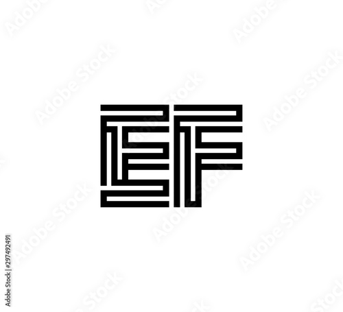 Initial two letter black line shape logo vector EF