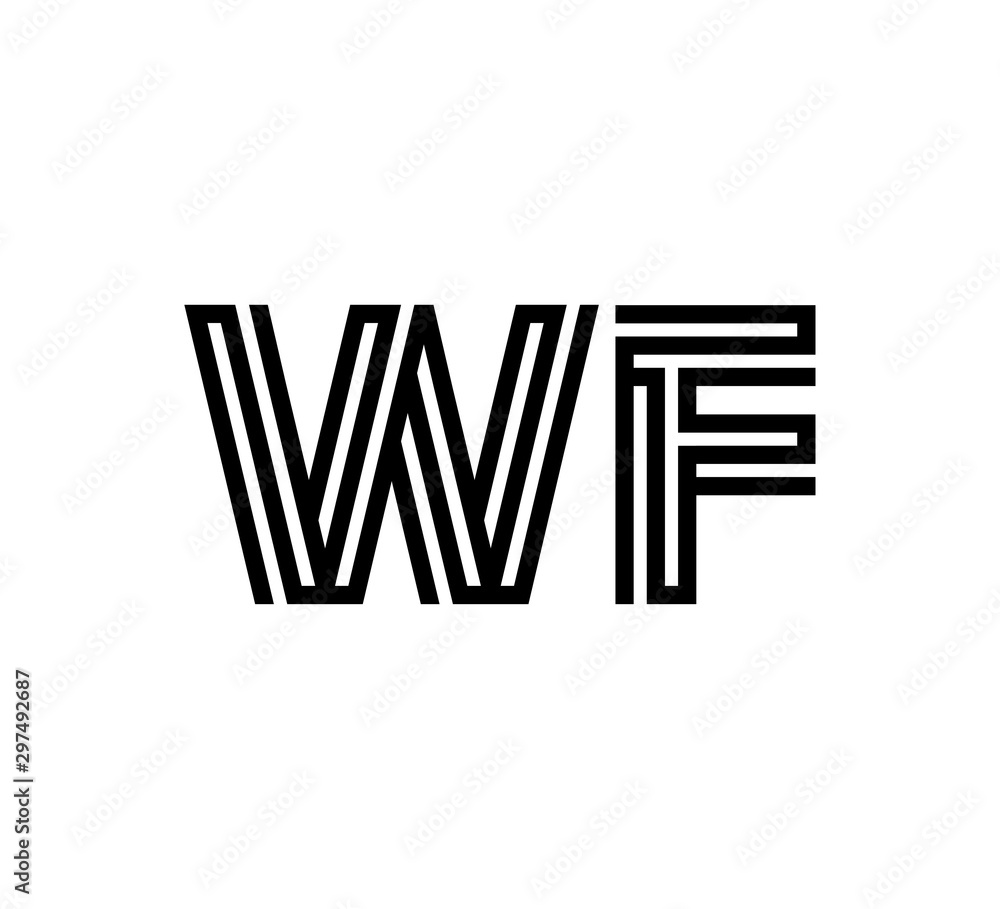 Initial two letter black line shape logo vector WF Initial two letter black line shape logo vector WF