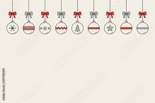 Christmas ornament. Xmas balls on background with copyspace. Vector