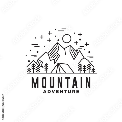 Mountain adventure retro hipsters logo design, line logo template