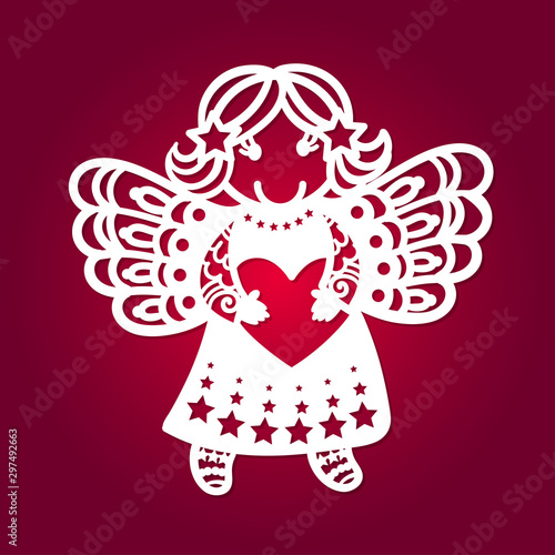 Template for laser cutting. Angel with a heart. Vector photo