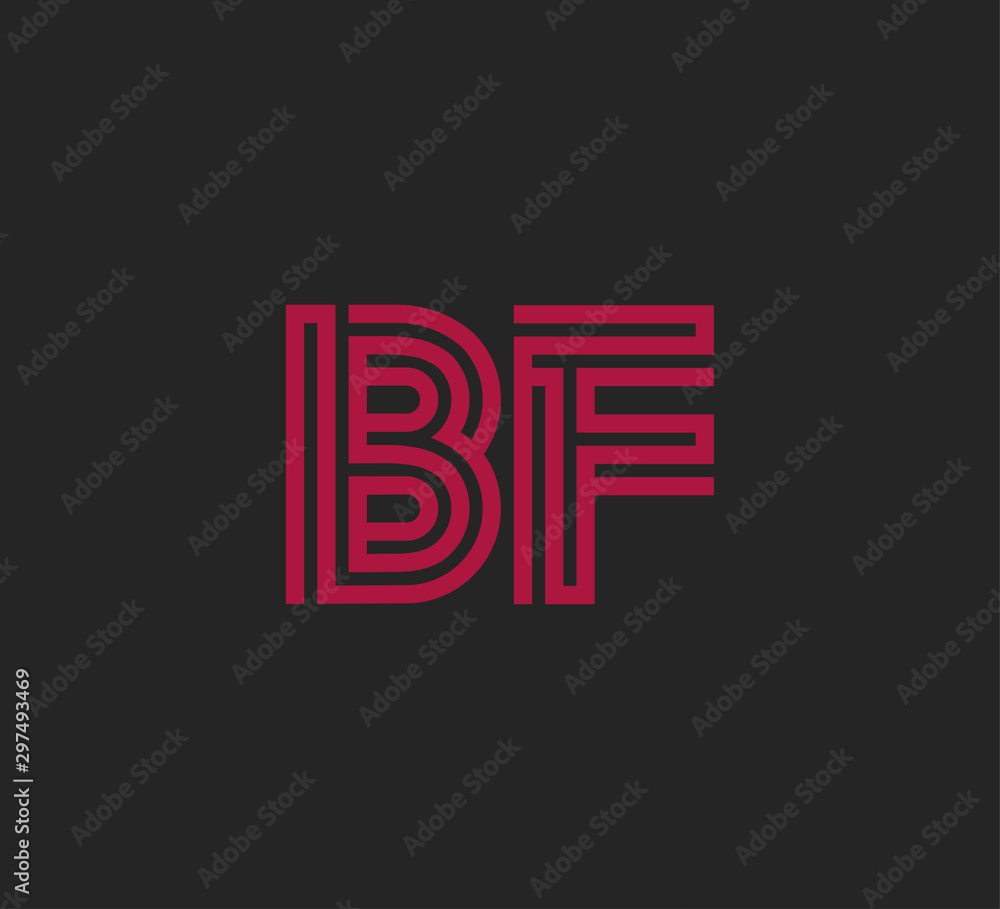 Initial two letter red line shape logo on black vector BF Initial two letter red line shape logo on black vector BF