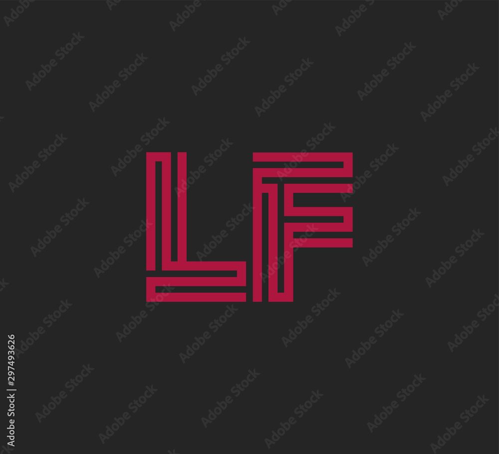 Initial two letter red line shape logo on black vector LF Initial two letter red line shape logo on black vector LF