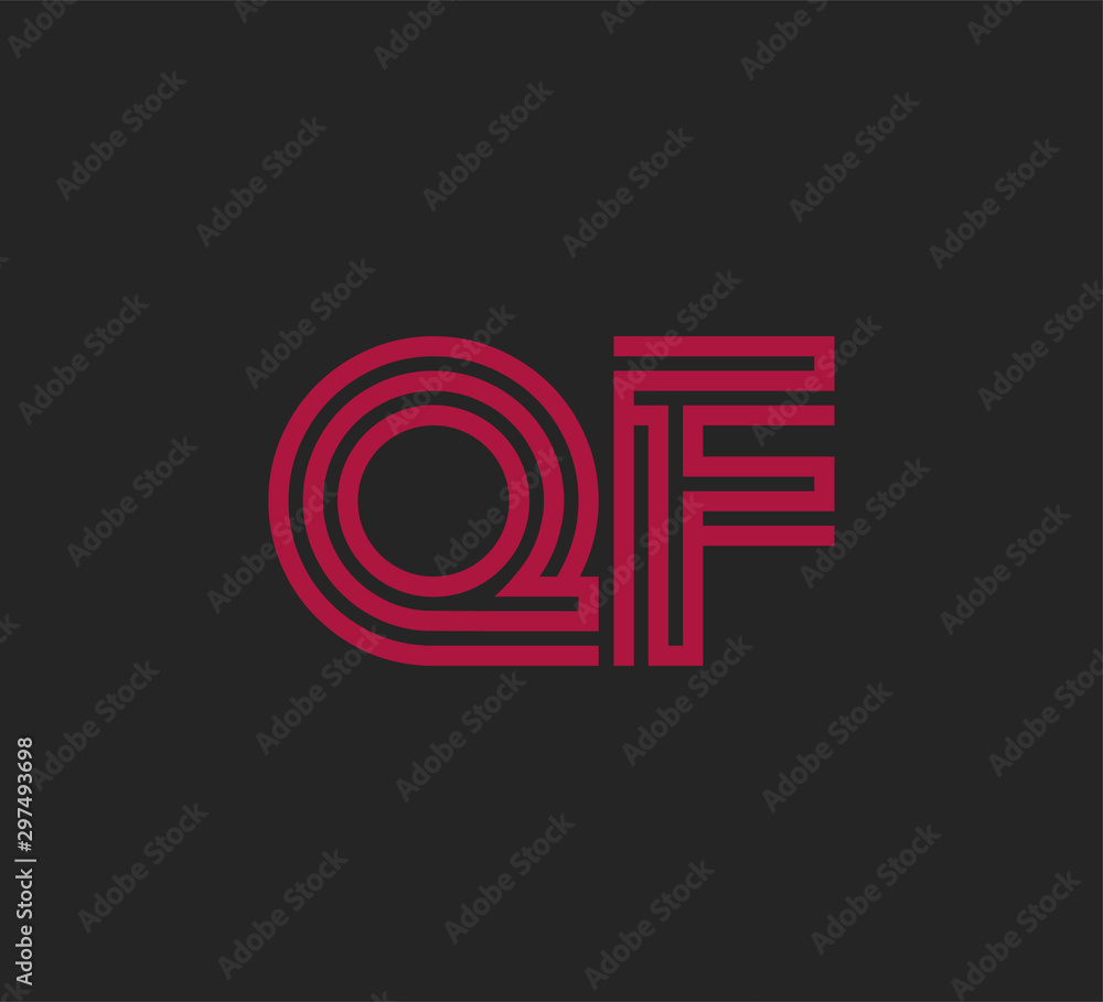 Initial two letter red line shape logo on black vector QF Initial two letter red line shape logo on black vector QF