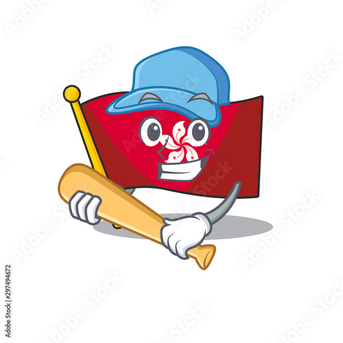 Playing baseball flag hongkong cartoon isolated the character