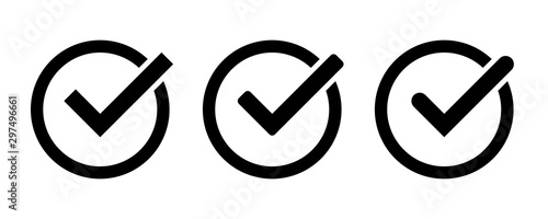 Check mark icon set isolated vector elements. Tick approved symbol.