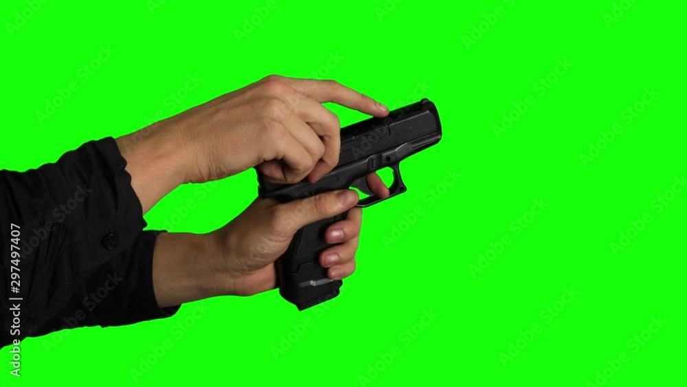 Slow Motion Hand Firing Gun on Chroma Key Green Screen Background 2 Slow Motion Hand Firing Gun on Chroma Key Green Screen Background 2