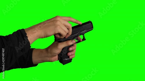 Slow Motion Hand Firing Gun on Chroma Key Green Screen Background 2