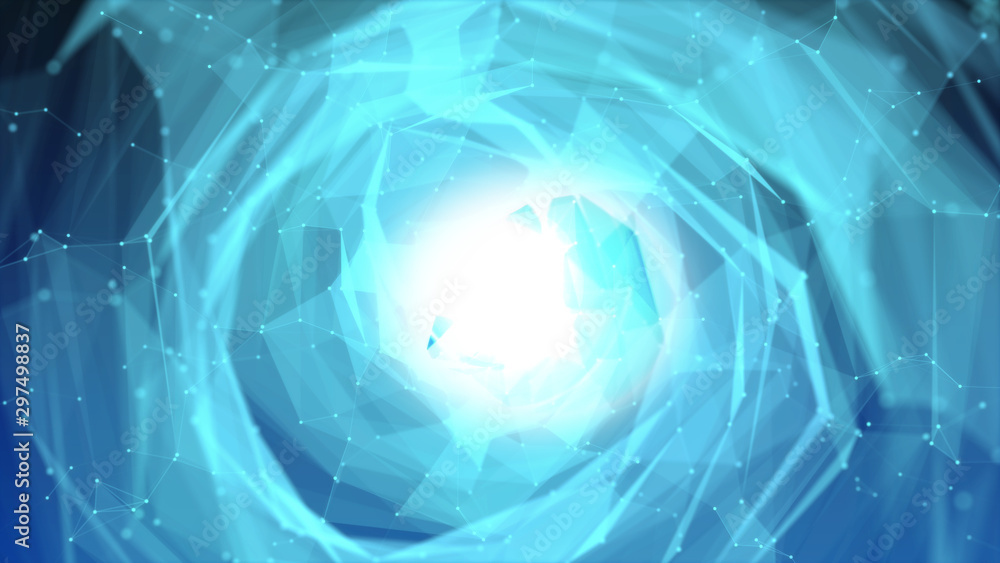 Gateway of space tunnel portal for future with flickering light grid wireframe wall dot line and circle swirl wave surface with door for digital space galaxy science technology abstract concept Gateway of space tunnel portal for future with flickering light grid wireframe wall dot line and circle swirl wave surface with door for digital space galaxy science technology abstract concept