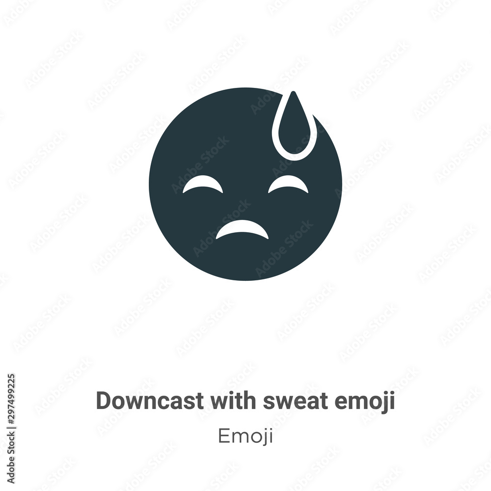 Downcast with sweat emoji vector icon on white background. Flat vector ...
