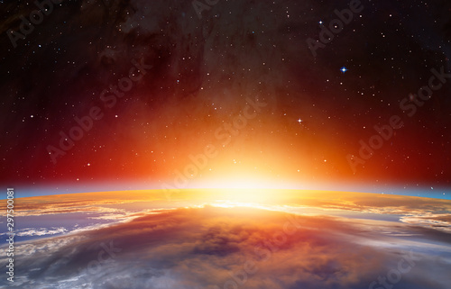 Planet Earth with a spectacular sunset  Elements of this image furnished by NASA 