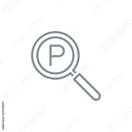 Registered protect with magnifier glass outline flat icon. Single quality outline logo search symbol for web design mobile app. Thin line design logo sign. Loupe lens icon isolated on white background