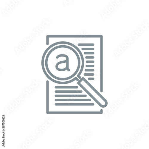 contract page document with magnifier glass outline flat icon. Single quality outline logo search symbol for web design mobile app. Thin line design logo sign Loupe lens icon isolated white background