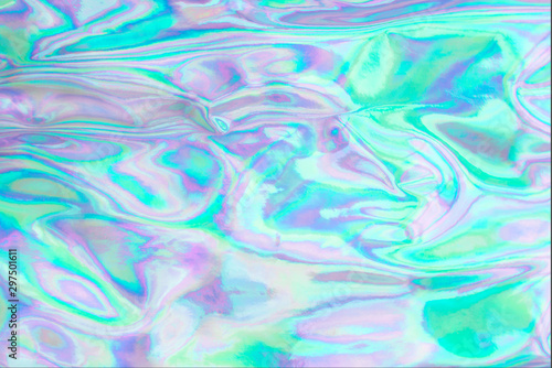 Holographic wrinkled abstract foil texture. Glittering blurred surface pack. Multicolor bright holographic foil background.