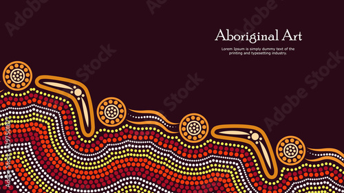Aboriginal dot art vector banner with text.