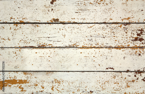 Background of old wooden weathered slat with peeling paint