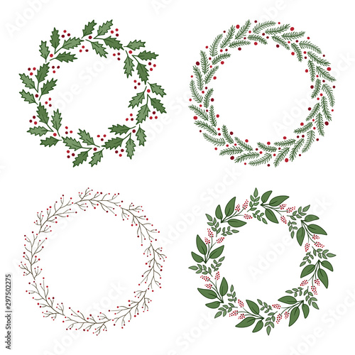 Leaves and berries seasonal Christmas floral wreath