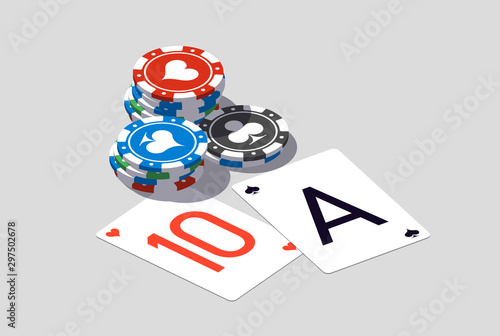 isometric illustration Blackjack in Online casino mobile app. Banner with Twenty-One Banner Online Casino isometric mobile app isolated on white background Blackjack Twenty-One Jackpot isometry poster