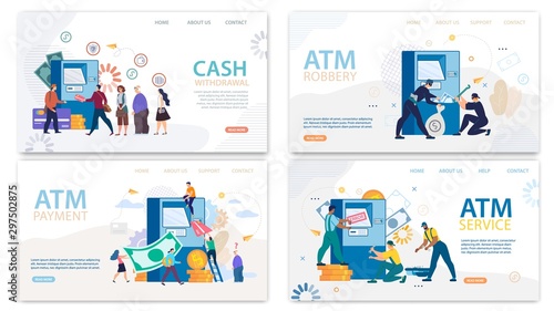 Financial ATM Services Landing Page Cartoon Set
