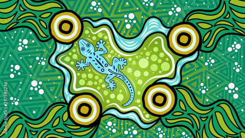 Illustration based on aboriginal style of background with lizard