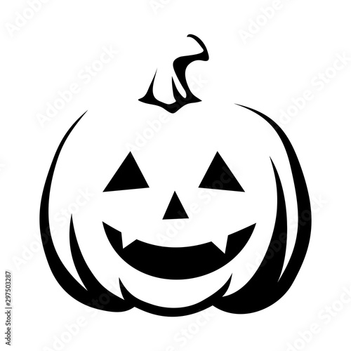 Vector black silhouette of Jack-O-Lantern (Halloween pumpkin) isolated on a white background.