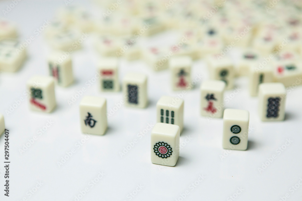 Pile of Mahjong ancient asian game on the white background Pile of Mahjong ancient asian game on the white background