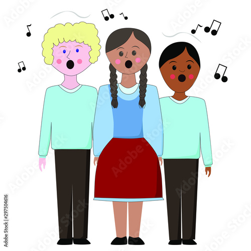 Children choir. Lesson of choral singing in children. Children sing all together. Choral singing.