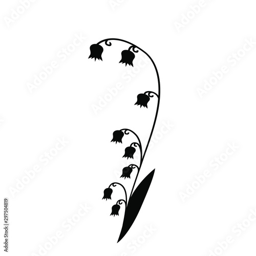 Black silhouette of a lily of the valley flower. The silhouette of flowers in the shape of bells.