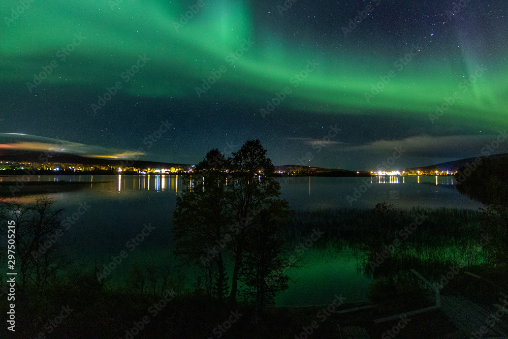 autumnal northern lights in Lapland, Finland