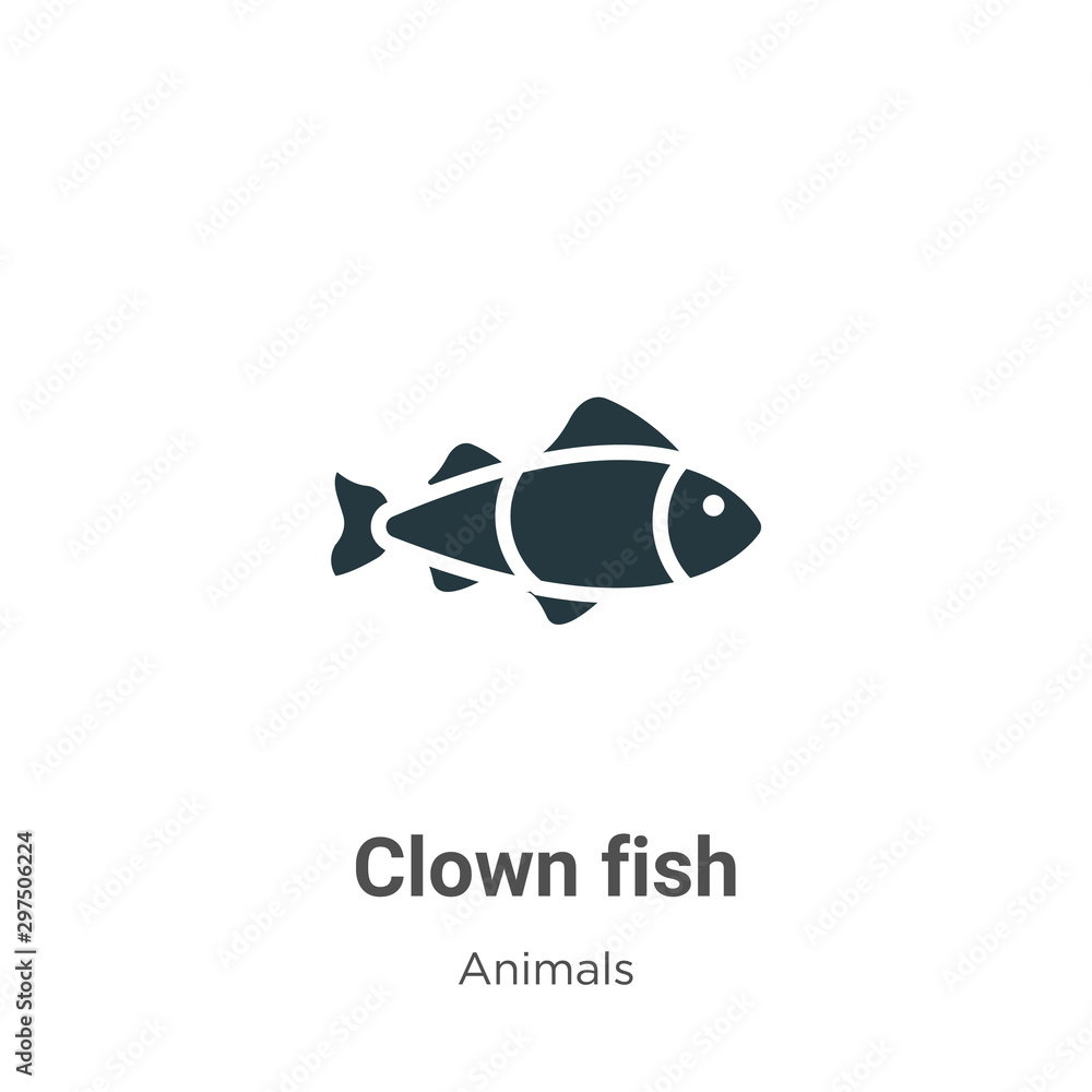 Clown fish vector icon on white background. Flat vector clown fish icon ...
