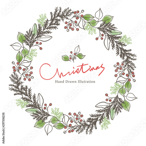 クリスマス素材/手描き/リース