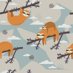Fotobehang Luiaards patronen Luiaards op takken kleurrijke illustratie  © Talirina