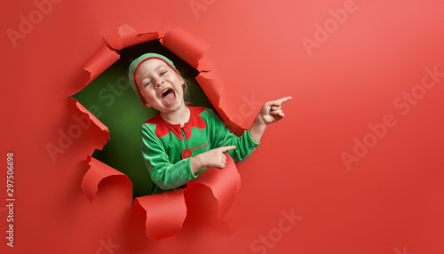 Fotografía Santa's elf on bright color background