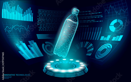 Water bottle quality test science engineering concept. Lab control research analysis data indicator graph. HUD chemistry clean water medical experiment vector illustration