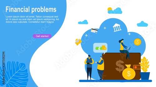 Financial problems with Tiny People Character Concept Vector Illustration, Suitable For web landing page,Wallpaper, Background, Card, banner,Book Illustration