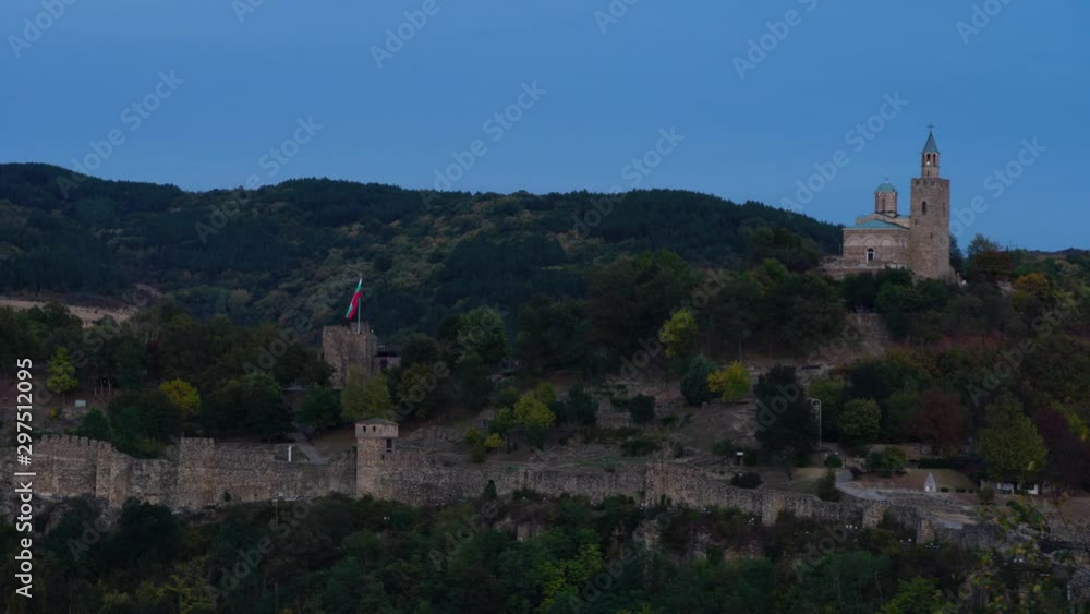 Tsarevets Fortress in Veliko Tarnovo, Bulgaria. The fortress is plunged into darkness. Time-lapse video Tsarevets Fortress in Veliko Tarnovo, Bulgaria. The fortress is plunged into darkness. Time-lapse video