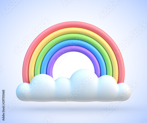 Colorful rainbow with clouds 3d vector illustration