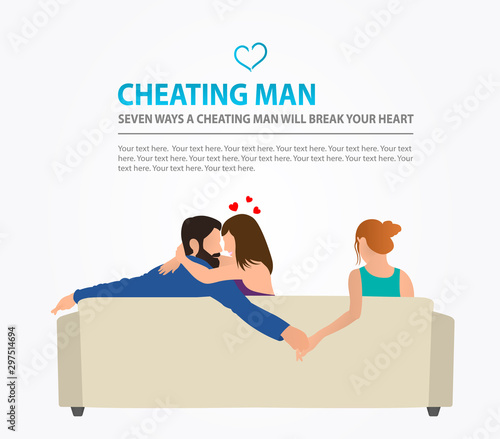 Boyfriend gives the hand to the girl sitting next to his girlfriend. Man cheating on her girlfriend. Love triangle.
