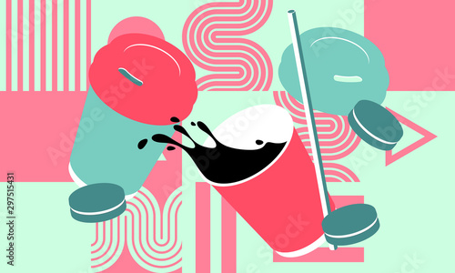 Coffee time pop art style. Coffee cup  3d illustration
