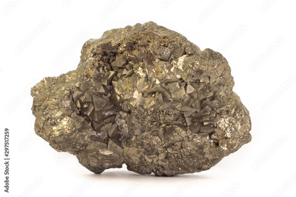 Rock of Pyrite mineral from Peru isolated on a pure white background. Rock of Pyrite mineral from Peru isolated on a pure white background.