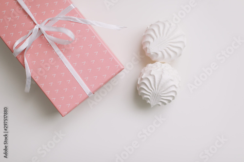 Birthday, wedding and girly concept. Pink gift box with bow on white background, girl present and glamour fashion gift. 