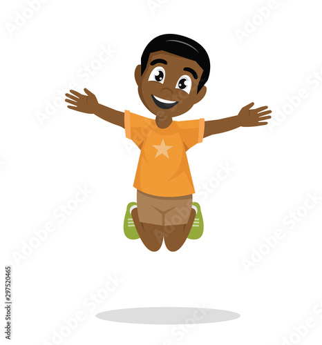 Happy African boy jumping.