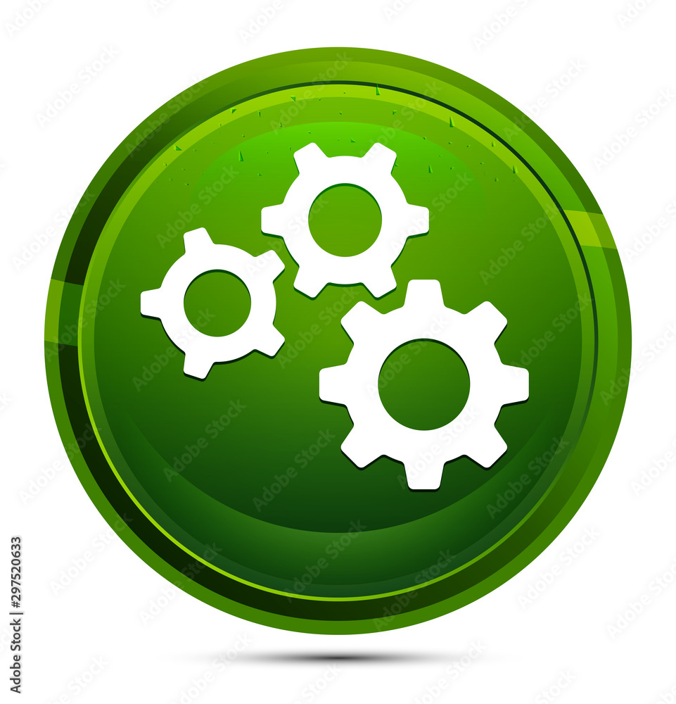 Settings gears icon glassy green round button illustration Settings gears icon glassy green round button illustration