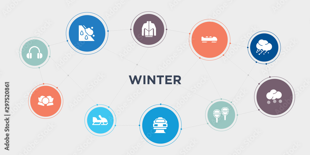 winter 10 points circle design. earmuffs, snow ball, snowmobile, snowplow round concept icons.. winter 10 points circle design. earmuffs, snow ball, snowmobile, snowplow round concept icons..
