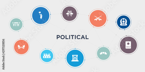 political 10 points circle design. protest, slavery, supporter, uncle sam hat round concept icons..